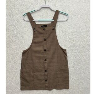 Sweet Threads Plaid Pinafore Dress Brown Button‎ Front Mini Women's